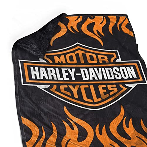Super Soft Plush Classic Black Harley Davidson Blanket/Throw Full or Queen Size - Orange - Image 4