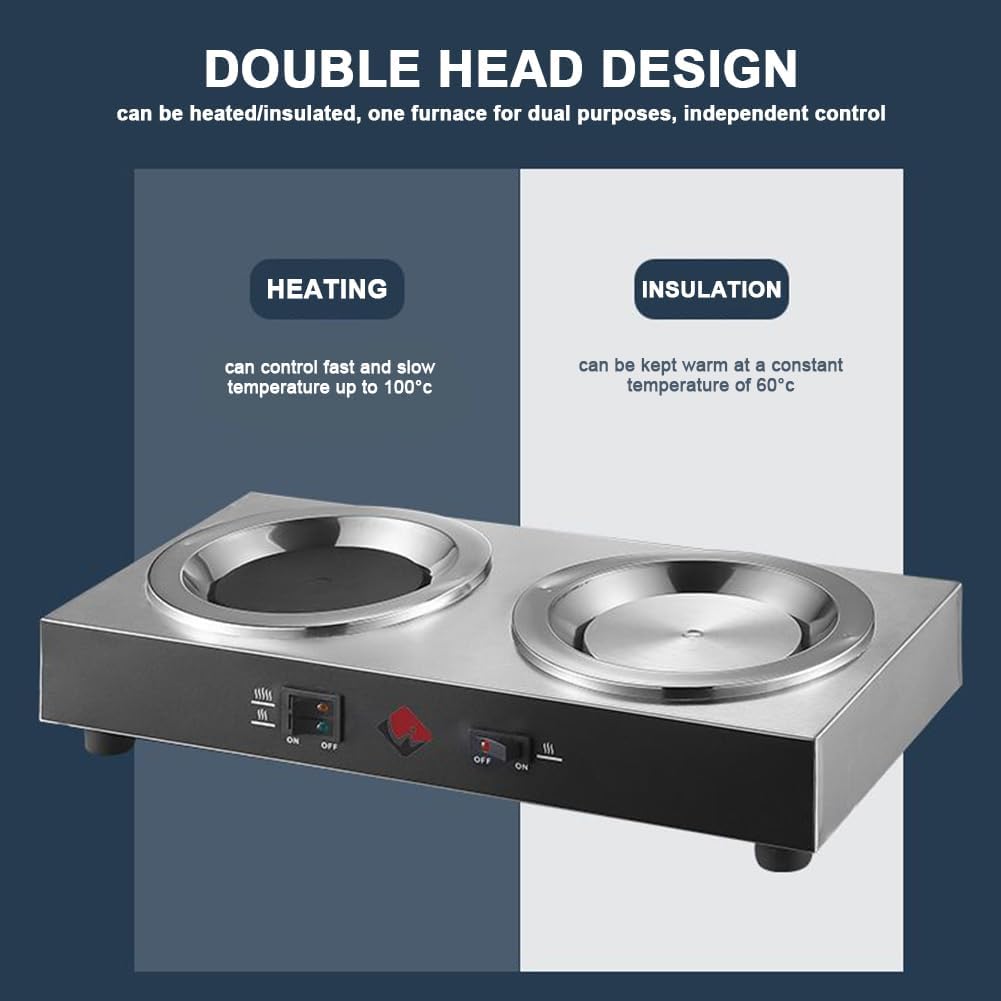 Double Coffee Carafe Warmer, Commercial Automatic Pour Over Coffee Brewer with 2 Warmer Pad and 2 Pot, Suitable for Cafe, Break Room, Buffet, Event and Commercial Use WithoutPot A,B,WithPot