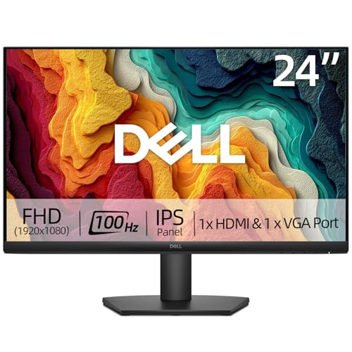 Image of Dell 24 inch Monitor, FHD (1920 x 1080), 100Hz, IPS Panel, AMD FreeSync, 5ms, VESA, Low Blue Light, Flicker Free, Anti-Glare, HDMI & VGA, Ultra-Thin bezels, Tilt Adjustment, Black