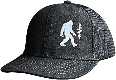 Bukesiyi Sasquatch Hat, Bigfoot Embroidered Trucker Hat, Outdoor Denim Mesh Embroidered Adjustable Baseball Cap for Men Women Grey White