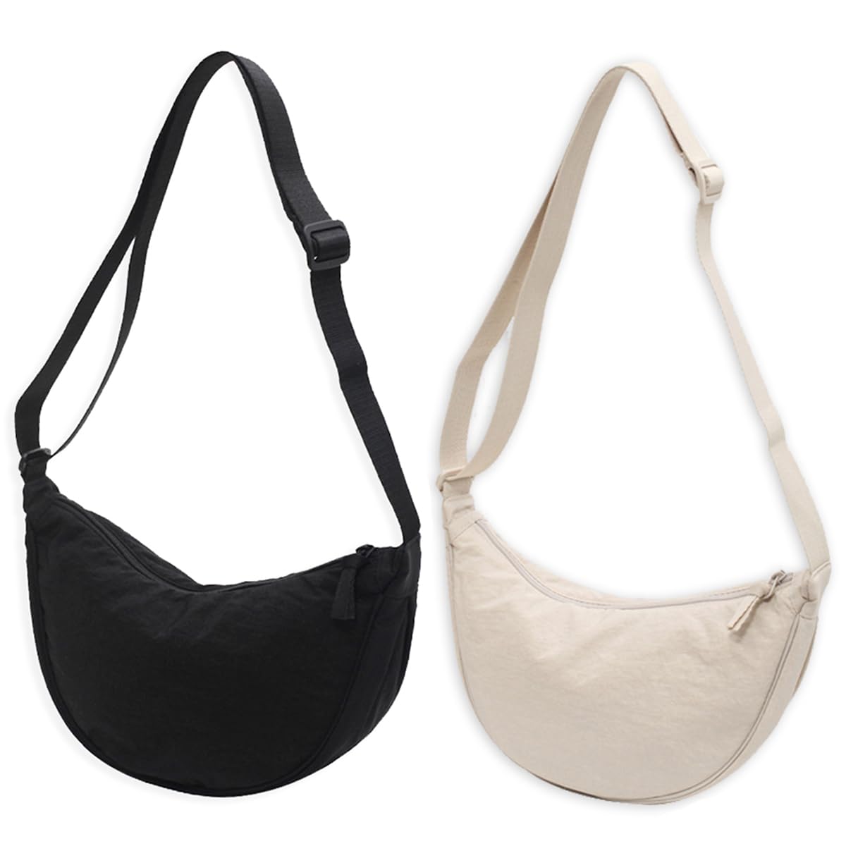 Crossbody Bag Hobo Crescent Bag with Mesh Storage, Women Men Shoulder Purse Dumpling Bag Adjustable Strap (Beige+Black)