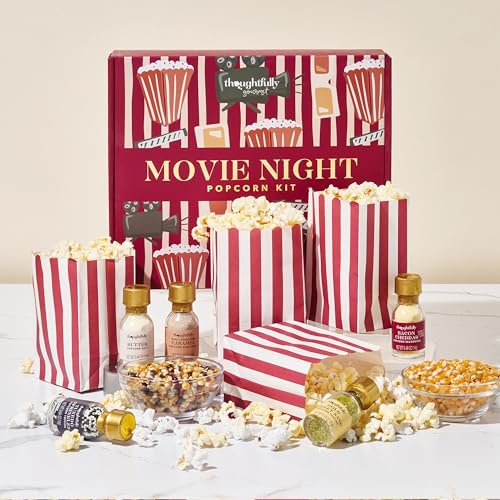 Image of Thoughtfully Gourmet, Movie Night Popcorn Set, Includes Yellow and Mixed Popcorn Kernels, 10 Paper Bags, 5 Seasonings & Toppings