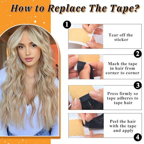 Image of YDDM 20pcs 24 Inch Tape in Hair Extensions Human Hair, Ash Blonde Highlighted Bleach Blonde 100% Remy Human Hair Straight Invisible Seamless Tape in Hair Extensions(P18 /613#, 24 Inch)