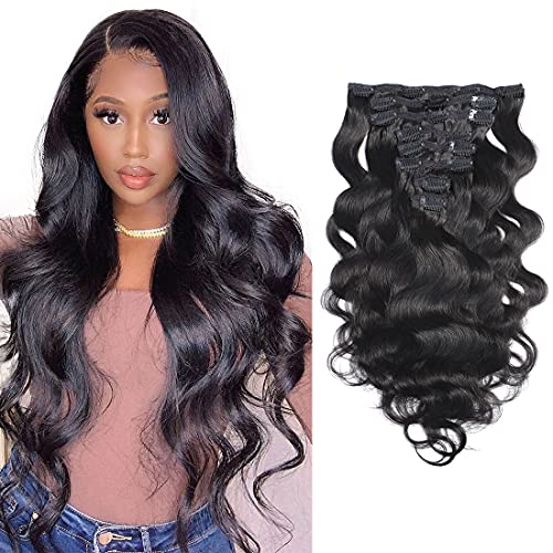 Clip in Hair Extensions Brazilian Body Wave 100% Unprocessed Human Human Hair Cheap 8 Pieces/Lot 125g with 18 Clips (14")