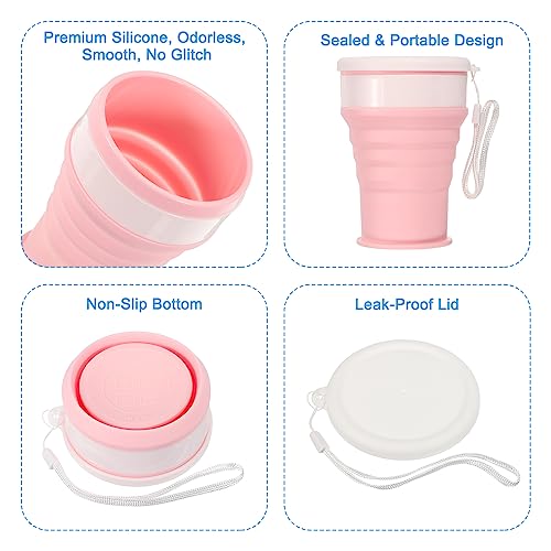 PATIKIL Collapsible Cup, 2 Pack 350mL Travel Folding Cup Silicone Portable Drinking Cup for Camping Hiking Outdoors, Pink Gray - Image 4