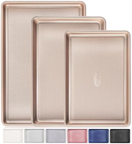 HONGBAKE Baking Sheet Pan Set of 3, Cookie Sheets for Oven, Nonst...