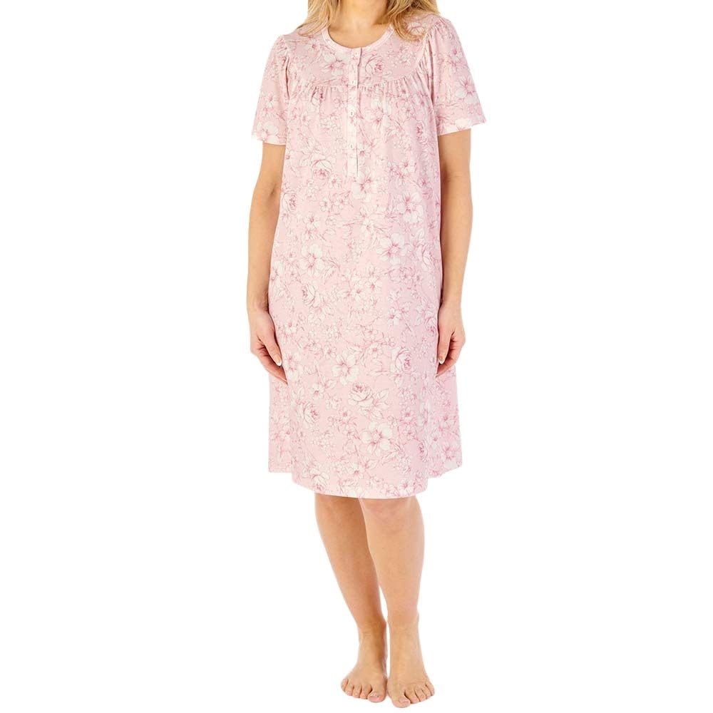 Slenderella Windflower Short Sleeve Cotton 42 Inch Nightdress (20/22, pink)