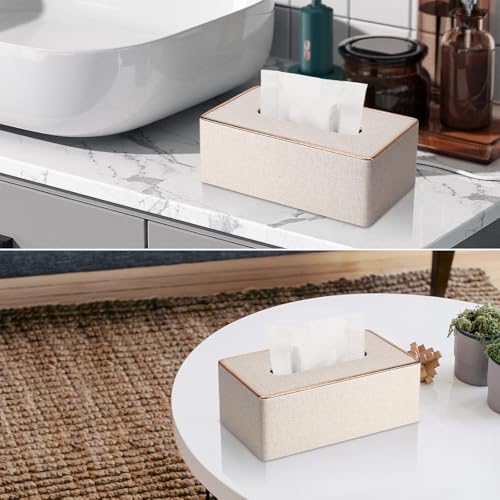 Rarapop Kosmetiktücherbox, Taschentuchbox aus PU-Leder, Rechteckiger Taschentuchspender für Kommode Badezimmer Home Office (Beige)