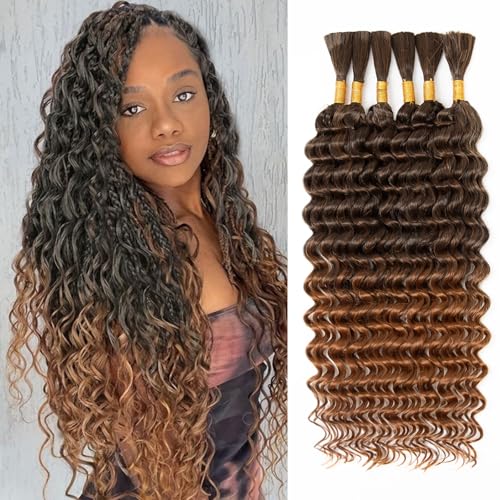 Braiding Hair for Boho Braids Human 200g 20 Inch Deep Wave Boho Hair for Braiding Knotless 6 Bundles Faux Deep Wave Bulk Bohemian (T30#)
