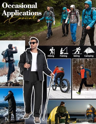 Niwicee Outdoor Hosen für Herren Jogginghose Wasserabweisende Regenhose Thermohose Fleece Gefütterte Trainingshose Sporthose Laufhose Wanderhose mit Reißverschlusstasche Jogger (Schwarz, L)