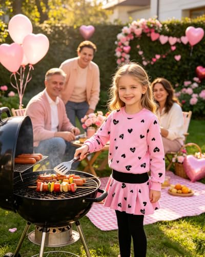 Image of Little Girls Outfits Clothes Toddler Long Sleeve Heart Print Hoodie Shirts Top + Leggings Kids Clothing Set