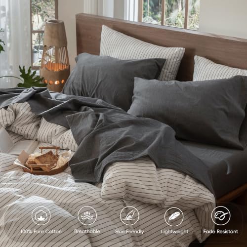 Image of MooMee Sheet Set 100% Washed Cotton Linen-Like Extra Deep Pocket Queen | Relaxed Linen-like Texture. Soft, Breathable & Lightweight Comfort. 15-19 inch Extra Deep Pocket with All-around Elastic
