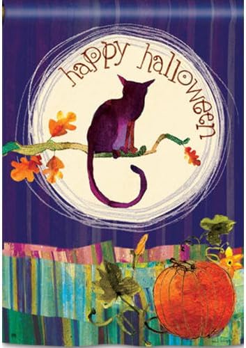 Bandera decorativa para el jardín de casa con diseño de gato negro con diseño de calabaza de luna llena de 28 x 40 pulgadas disponible en Yaxa Colombia