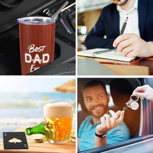 Image of Kolewo4ever 9-Piece Dad Gift Set: Brown Stainless Steel Tumbler, Socks, Cap, Keychain, Candle, Pen, Card, Opener; Modern Dad-Themed Gifts for Father, Husband, Grandfather