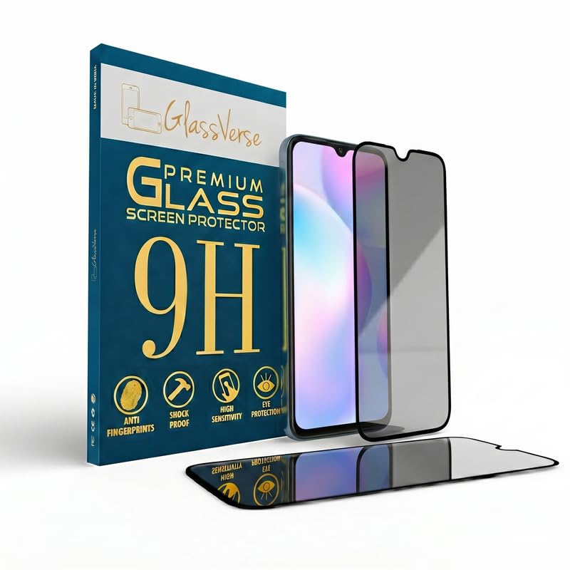 Image of GlassVerse Privacy Tempered Glass for Redmi 9A | Anti Spy Screen Protector, 9H Hardness, Edge to Edge, Case Friendly, Hassle-less Installation Kit Included. (Pack of 2)