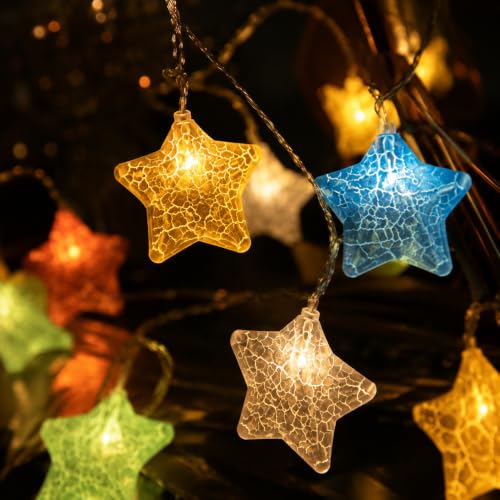Image of One94Store Plastic Crack Star Led String Light 10 Led 3 Meter Warm White Fairy String Light for Indoor Outdoor Diwali Decoration Light Plug-in (Warm White)