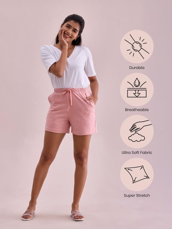 Image of GO COLORS Women Solid Mid Rise Relaxed Fit Casual Shorts