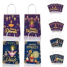 KYMY Diwali Party Treat Bags with Stickers, 12pcs Diwali Gift Candy Bags, India Festival of Lights Gift Goody Bags, India Party Favor Party Indian Celebration Supplies Decoration