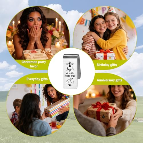 Image of Car Guardian Angel Visor Clip, Engraved Stainless Steel Car Visor Clip for Safe Travel Religious New Drivers Gift Men Women Friends Family(Silver)