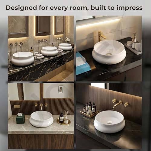 Image of Plantex Ceramic Basin /Countertop Vessel Sink /Tabletop Wash Basin /Washbasin for Bathroom with 10 Years Glaze Warranty by Plantex (White Glossy - 16 x 16 x 5.5 Inch)