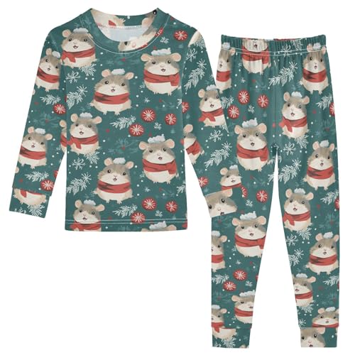 Fustylead Christmas Cute Hamster Cotton Pajamas Set 2 Piece Long Sleeve Pjs Sleepwear