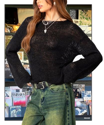 Navneet Women Boat Neck Long Sleeve Lightweight Sheer Sweater Pullover See Through Knit Poncho Top3