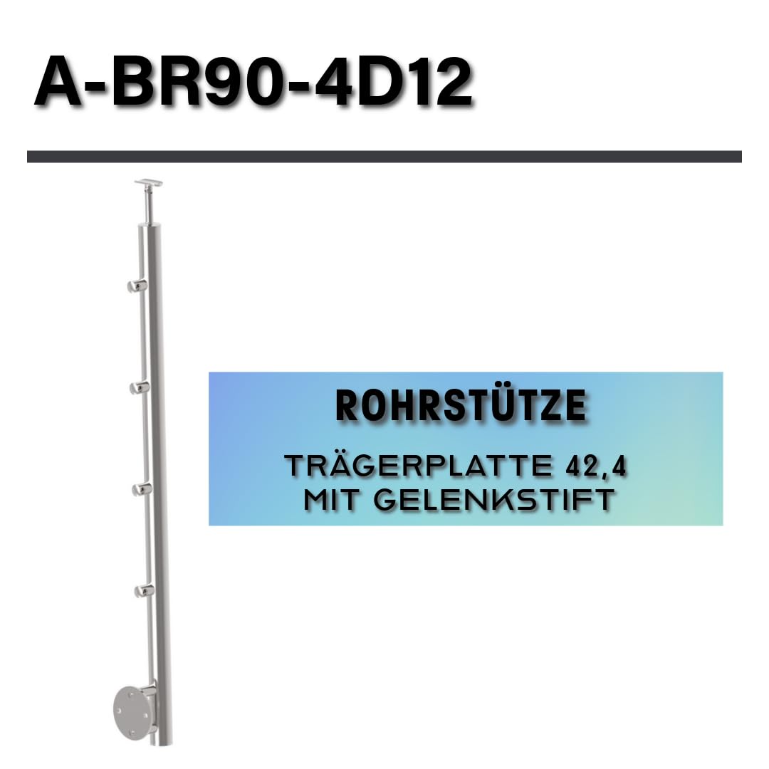 Sellon24® Pali in acciaio inox Ø 42,4, altezza 900 mm, con 4 supporti trasversali Ø 12,0, ringhiera V2A, balcone laterale, tubo rotondo per terrazze, piastra di supporto