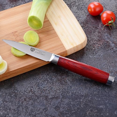 Foto von GRÄWE Damastmesser, Messer aus Damaststahl, Scharf, Damaszener Santokumesser, Damast Küchenmesser, 10 cm Klinge, asiatisches Kochmesser mit Geschenkbox