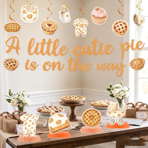 Image of Cutie Pie is on The Way Baby Shower Banner Honeycomb Set 14pc