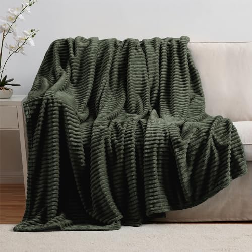 Image of Nestl Green Throw Blanket for Couch - Cozy Warm Fuzzy Blankets for Women, Plush Small Fleece Throws for Girls - Olive Green, 50 x 60 Inches