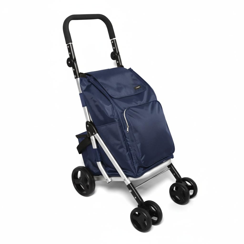 Urban London 6-Wheel Design 74L Capacity Folding Shopping Trolley with Cooler Bag Adjustable Handle