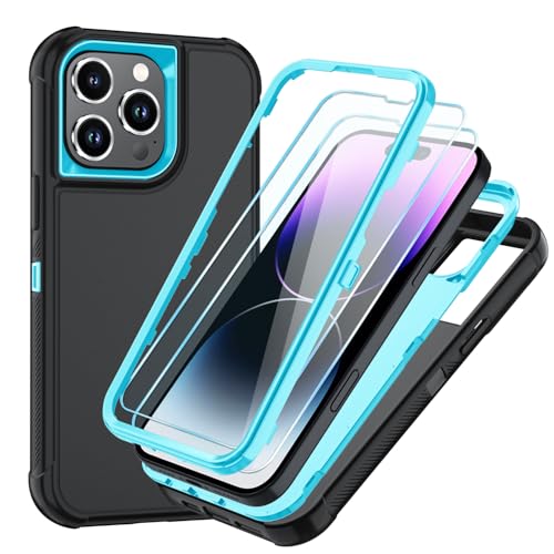 Image of SunStory Compatible with iPhone 14 Pro Case with HD Screen Protector, 3-Layer Heavy Duty Full-Body Cover,3 in 1 Hybrid Protective Case for iPhone 14 Pro 6.1 inch,BlackSkyBlue