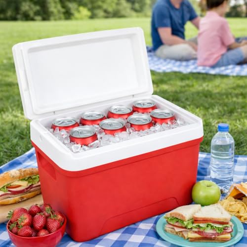 Image of Small Cooler 9 Quart Laguna Ice Chest, 13 Can Capacity Portable Hard Cooler with Lid, Compact Insulated Cooler for Camping, Beach, Picnic & Travel - Red