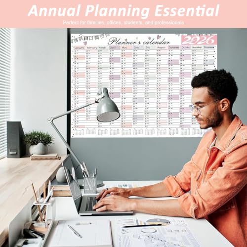 Image of 2026 Wall Calendar Sticker 29 x 20 Inch, Self Adhesive Planning Poster, 12 Month Daily Schedule Year Organizer For Home Office Study