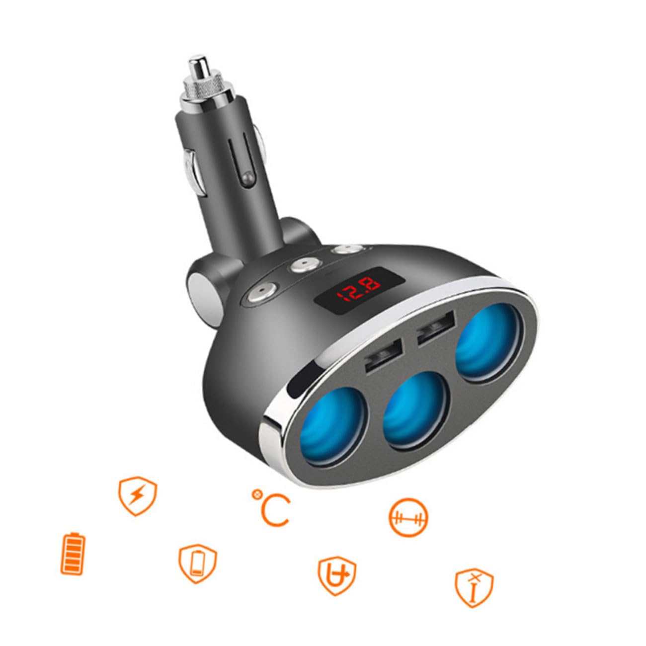 Prise Allume-Cigare de Voiture 1 vers 3, Plastique Noir 120w