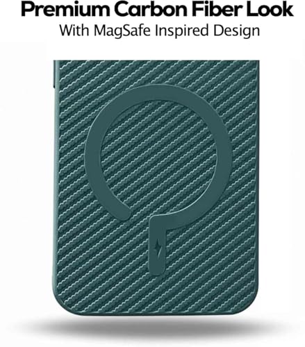 Image of FIRST MART Back Cover for iQOO 15R - Magsafe Look Case, Carbon Fiber Design, Flexible, Soft Micro-Fibre Lining Inside | Green