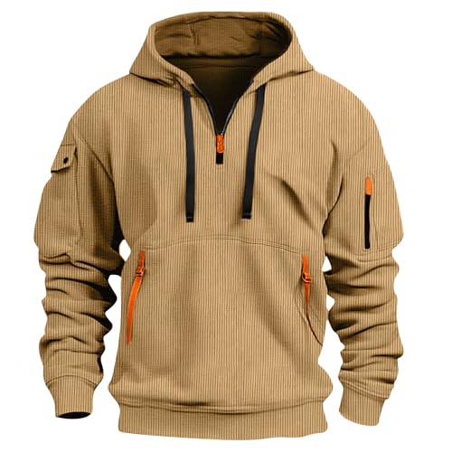 Ymosrh Men's Cargo Hoodies, Long Sleeve Tactical Hooded Sweatshirts Outdoor Hiking Workout Pullover, S-3XL