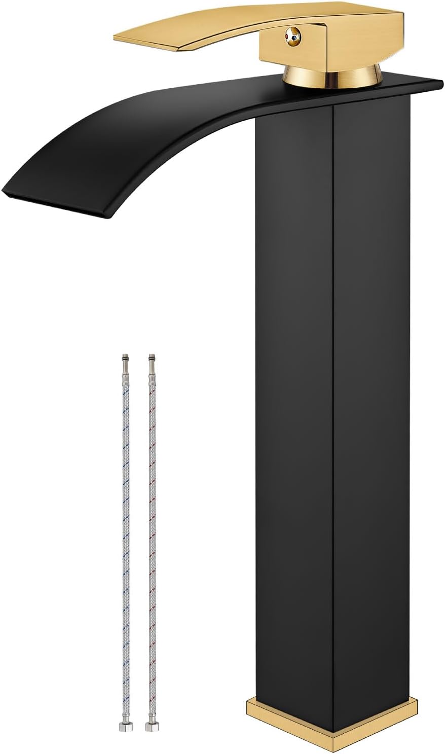 Airuida Grifo de lavabo alto para baño, color negro mate y oro cepillado, moderno solo agujero de una sola manija, estilo granja, lavabo montado en