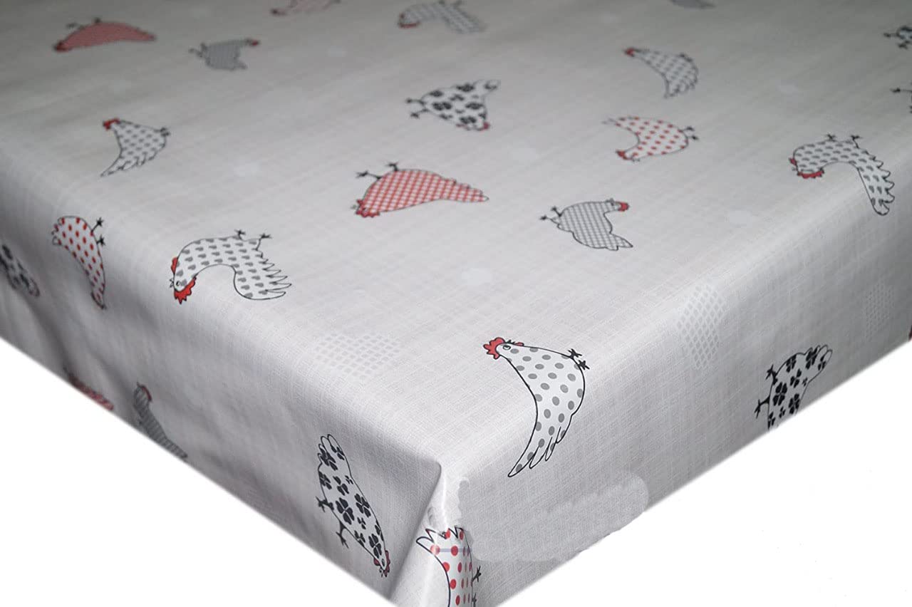 TheFabricTrade Wipe Clean PVC Tablecloth Vinyl Oilcloth Kitchen Table Cover Protector - Grey Funky Chicken (250 x 140cm)