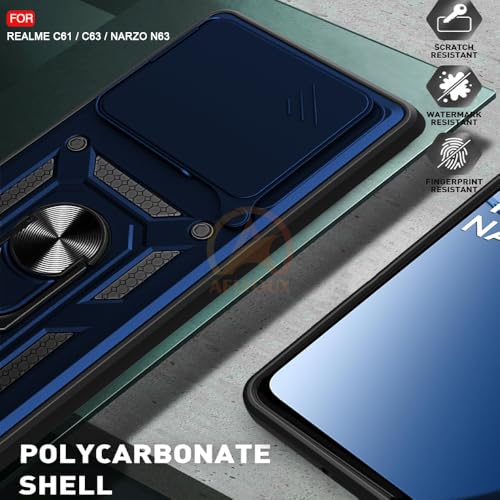 Image of Armor Bumper Back Cover Case for Realme C63 / Narzo N63 Rotating Camera Cover, Ring Holder & Kickstand | Heavy Duty & 360 Degree Protection Realme C63 / Narzo N63 Back Cover (Blue)