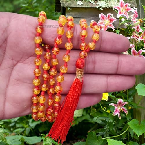 Image of Apnisanskriti Premium Amber Stone Mala for Men and Women (6mm, AAA Quality, Lab Certified, 108+1) - Natural Stone Beads Mala - Yellow Colour - Pack of 1