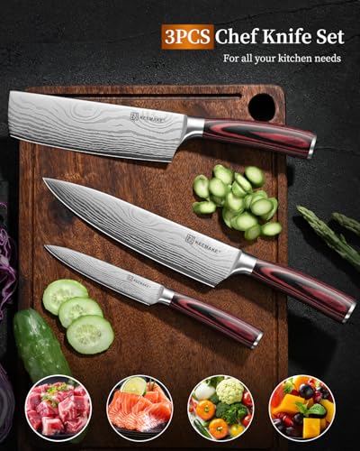 Image of KEEMAKE 3 Pieces Kitchen Knife Set, Professional Ultra Sharp Chef Knife Set