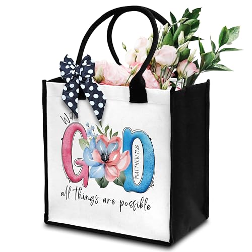 Christian Women's Tote Bag - 'With God, All Things Are Possible' Bible Verse Canvas Travel Bag - Gift for Friends, Coworkers -30
