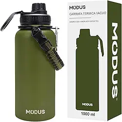 Garrafa Térmica De Aço Inoxidável 18/8 Isolado de água Esportiva Com Alça Paracord 1000ML (Verde)