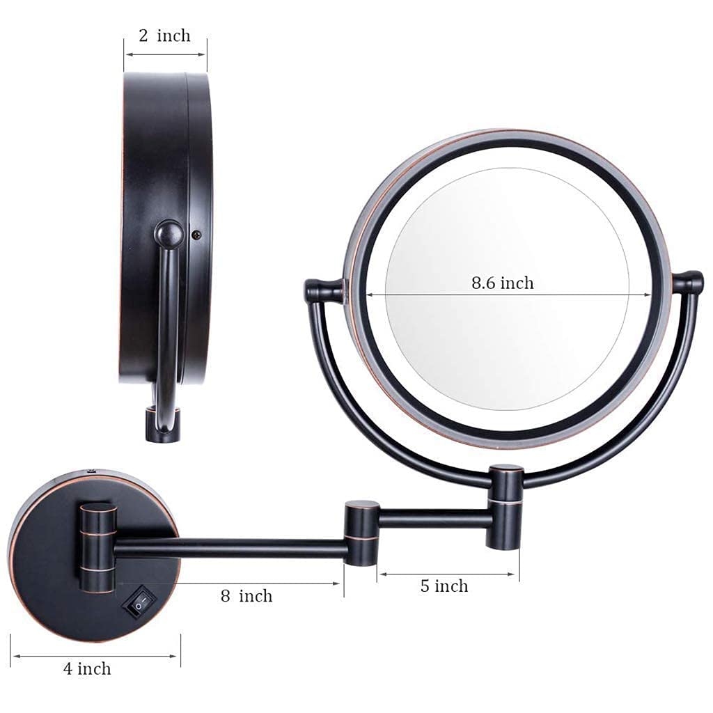 Specchio per Il Trucco da Bagno Montaggio a Parete Ingrandimento da Barba 10X 8 5 Pollici bifacciale 360 Gradi