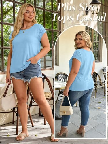 Image of Bliwov Womens Tops Lace Cap Sleeve T Shirts,Cute Trendy Casual,Beach Vacation Outfits,Summer Spring Fashion Clothes
