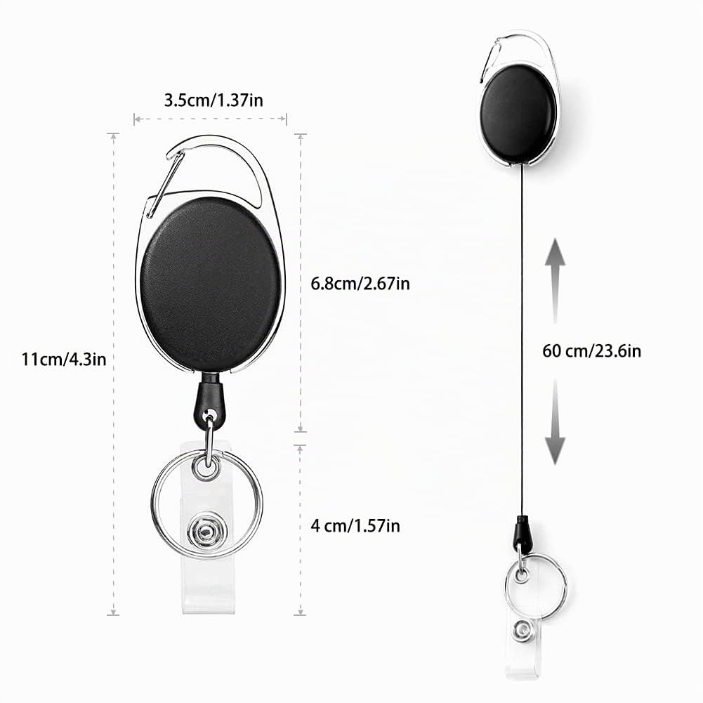 Llavero Retractil,2 Piezas Llavero Extensible Retractil, Para Porta Tarjetas Identificativas, Tarjetas,funda tarjeta identificación portatarjetas colgante (Negro 2 Piezas)
