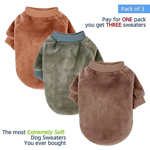 Image of FabriCastle Small Dog Sweaters, 3-Pack Dog & Cat Clothes, Ultra Soft and Warm Pet Jackets for Small Dogs Boy & Girl, Winter Pet Apparel Costumes, Puppy Outfits (Camel,Khaki,Olive, Large)
