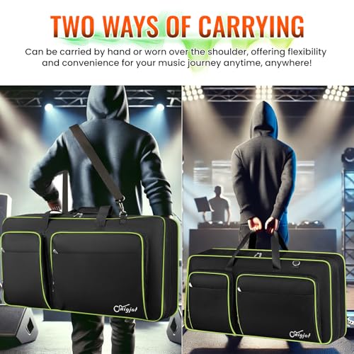 Image of SNIGJAT DJ Controller Case for DDJ-FLX10 / DDJ-GRV6 / REV5 / REV7 / FLX6 / 1000, Padded Large DJ Controller Bag with 12 Pockets for Laptop, Cables, Accessories, DJ Carrying Case with Shoulder Strap, Green