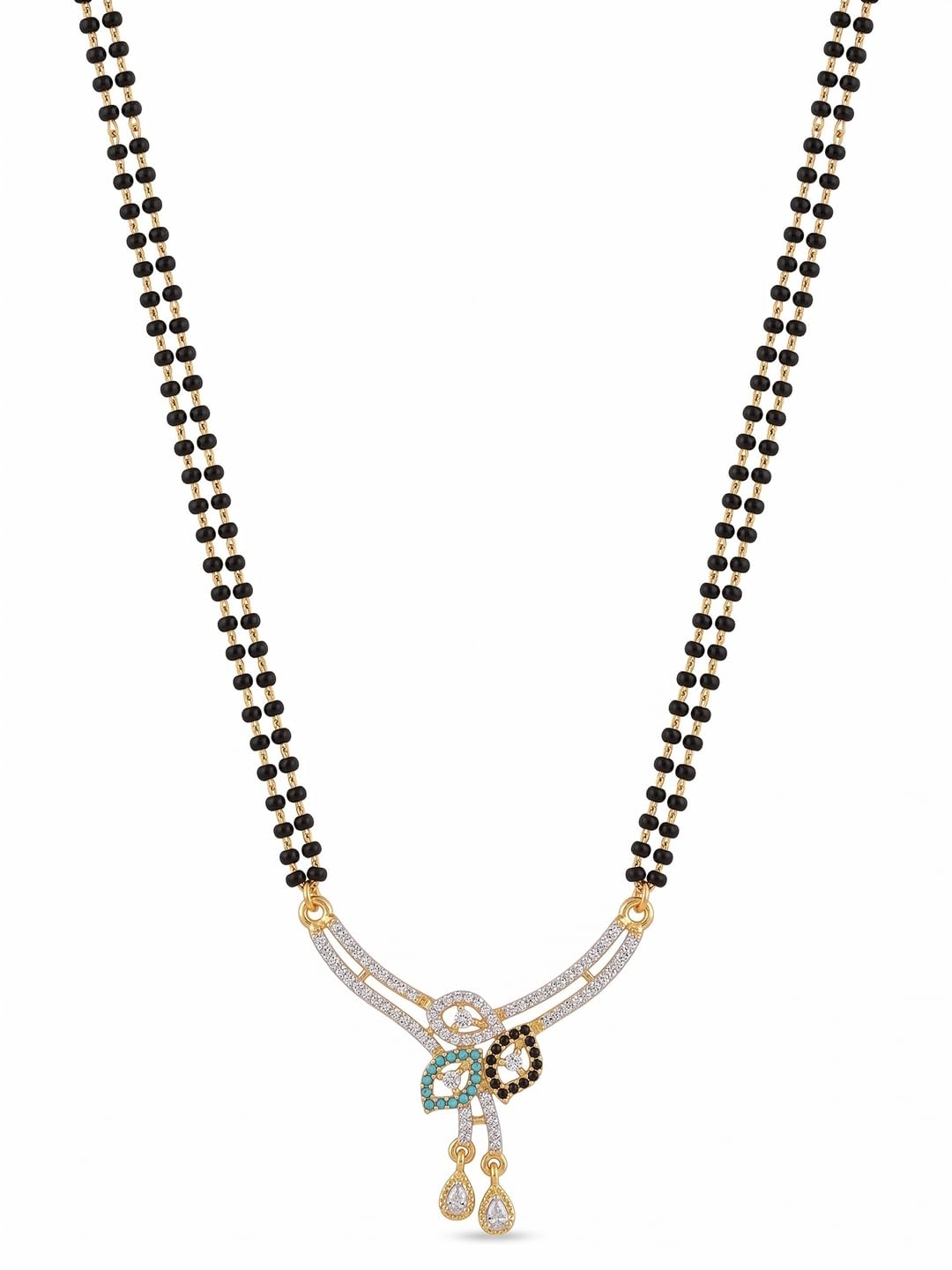 Gold Plated Double Layer Black Bead Long Mangalsutra with CZ Studded Pendant for Women | For Weddings, Diwali, Engagement, Occasion-image-35